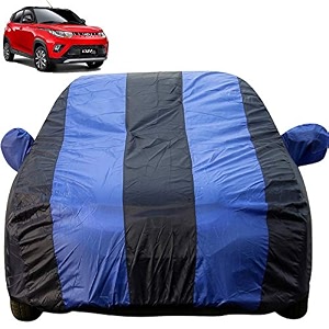 kuv100 dustproof car cover with mirror pockets royal blue stripes taffeta polystertriple stitched compatible with mahindra kuv100 car cover 2016 to 2017 kuv100 car accessories