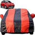 KUV100 Dustproof Car Cover with Mirror Pockets, Red Blue Stripes, Taffeta Polyster,Triple Stitched, Compatible with Mahindra KUV100 Car Cover (2016 to 2017), KUV100 Car Accessories