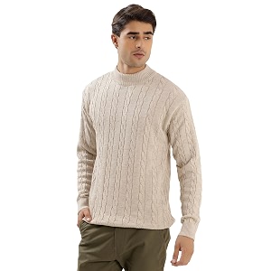 Kvetoo Mens High Neck Cable Knit Sweater