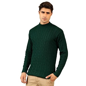 Kvetoo Mens High Neck Cable Knit Sweater