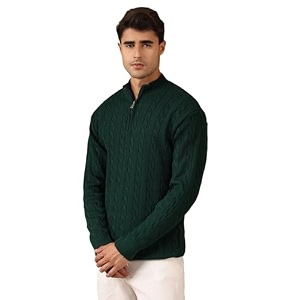 Kvetoo Mens Wool High Neck Zipper Sweater