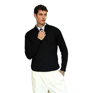 Kvetoo Mens Wool High Neck Zipper Sweater