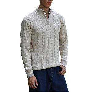 Kvetoo Mens Wool High Neck Zipper Sweater