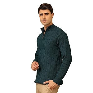 Kvetoo Mens Wool High Neck Zipper Sweater
