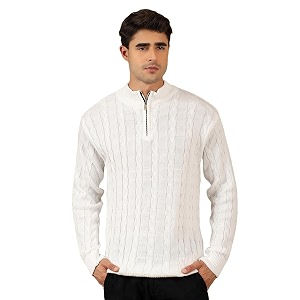 Kvetoo Mens Wool High Neck Zipper Sweater
