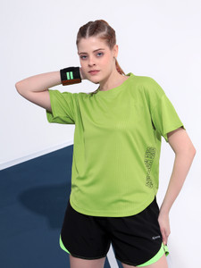 KVETOO Printed Women Round Neck Green T-Shirt