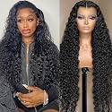 KVFCT 13x6 HD Deep Wave Lace front Wigs Human Hair Pre Plucked 26 Inch Deep Curly Human Hair Wig Glueless Deep Wave Frontal Wigs for Women Curly Lace Front Wig with Baby Hair