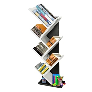 engineered wood 7-tier book rackstorage of book casefree-standing books holder organizerspace saver for homeofficeset of 1 black amp white