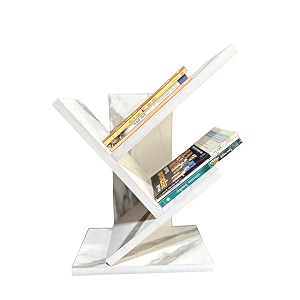 engineered wood space saver book shelf forliving room and office table top free standing organizer laminated finish modern tree shape bookcase 3 tier white