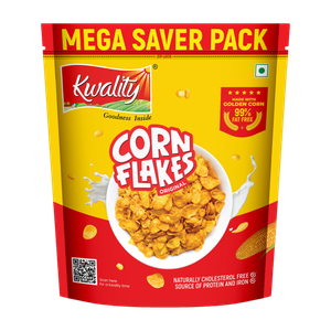 kwality corn flakes original 99 fat-free vitamins iron  proteins breakfast cereals pouch 800 g