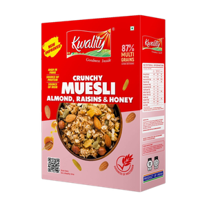 kwality crunchy muesli almonds  raisins 76 multigrains protein breakfast cereals box 400 g