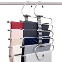 KWER 5 in 1 Stainless Steel Foldable Hangers for Clothes Hanging Multi-Layer Multi-Purpose Pant Foldable Hangers for Wardrobe Clothes Multipurpose Hanger Organizer (5 in 1 Pack of 1)