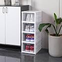 KWER Drop Front Shoe Organizer Storage Box, No Assembly Stackable Shoe Storage Bins with Clear Door, Free Standing Shoe Shelf Cabinet with Lids, Plastic Shoe Rack for Closet Entryway, 4-Tier
