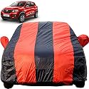 Kwid Dustproof Car Cover with Mirror Pockets, Red Blue Stripes, Taffeta Polyster,Triple Stitched, Compatible with Renaults Kwid Car Cover (2015 to 2020), Kwid Car Accessories