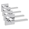 Kwikset Casey Dummy Door Handle, Single Sided Lever for Closets, French Double Doors, and Pantry, Polished Chrome Non-Turning Reversible Interior Push/Pull Lever (Pack of 4)