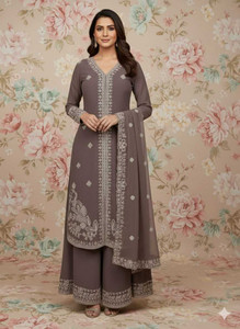 Kwisy Embroidered Kurta Palazzo Dupatta Set