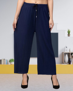 kwsh women regular fit blue viscose rayon trousers