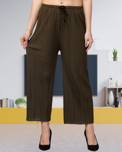 kwsh women regular fit dark green viscose rayon trousers