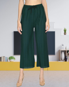 kwsh women regular fit green viscose rayon trousers