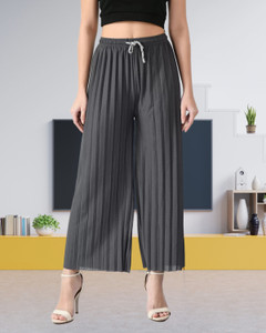 kwsh women regular fit grey viscose rayon trousers