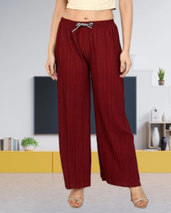 kwsh women regular fit maroon viscose rayon trousers