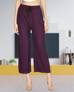 kwsh women regular fit purple viscose rayon trousers