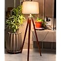 Tripod Floor Lamp for Living Room, Bed Room with Wooden Crafter Stand | Modern Decorative Tripod Lamp in Jute Shade Brown LED
