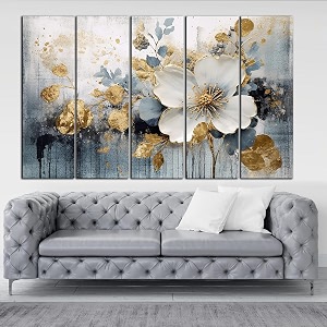 kyara arts-big white flower wall painting with frame big size 30inchx48inch wall art for living roombedroomdrawing roomhotels-wooden framed-digital painting