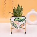KYARI Tropical Leaf Print Metal Pot with Stand, Rust-Free Powder Coating, Indoor &amp; Outdoor Use, Home &amp; Office Decor, Plants Not Included, Pot Size: 10 * 13cm, Stand Height: 7.5cm