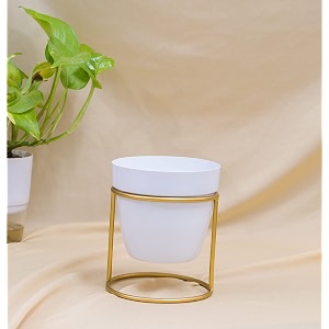 kyari vanessa metal pots for indoor plants with drainage hole amp stand best flower pots amp planters for home decor living room kitchen bedroom table top office gifting charming white pack of 1