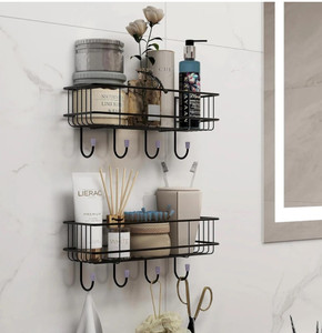 kyaso bathroom rack self with 4 hooks to hang towel and more hanging items stainless steel wall shelf number of shelves - 2 black