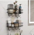 KYASO Bathroom rack self with 4 hooks to hang towel and more hanging items Stainless Steel Wall Shelf (Number of Shelves - 2, Black)