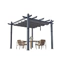 KYBOLT 10x10 Ft Outdoor Pergola Metal Gazebo with Retractable Canopy for Patio Backyard Deck Porch Grape Trellis(Gray)