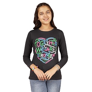 kyda kids 100 cotton girls full sleeve printed t-shirtregular fit round neck tops pack of 3