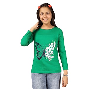 kyda kids 100 cotton girls full sleeve printed t-shirtregular fit round neck tops pack of 3