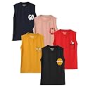 KYDA Kids® Boys Cotton Sleeveless Regular Fit Printed Vests | Comfortable Casual Tank Tops for Boys | Pack of 5