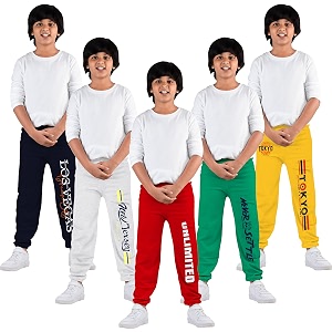 kyda kids boys 100 pure cotton printed track pants  elastic waist loose fit summer wear  multicolor kids trousers pack of 5