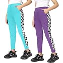 KYDA Kids® Girls 100% Cotton Chess Print Track Pants | Elastic Waist Regular Fit | Soft Breathable Kids Casual Wear with Side Pockets Multicolor (Pack of 2)