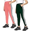 KYDA Kids® Girls 100% Cotton Chess Print Track Pants | Elastic Waist Regular Fit | Soft Breathable Kids Casual Wear with Side Pockets Multicolor (Pack of 2)