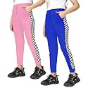 KYDA Kids® Girls 100% Cotton Chess Print Track Pants | Elastic Waist Regular Fit | Soft Breathable Kids Casual Wear with Side Pockets Multicolor (Pack of 2)