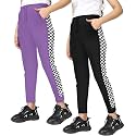 KYDA Kids® Girls 100% Cotton Chess Print Track Pants | Elastic Waist Regular Fit | Soft Breathable Kids Casual Wear with Side Pockets Multicolor (Pack of 2)
