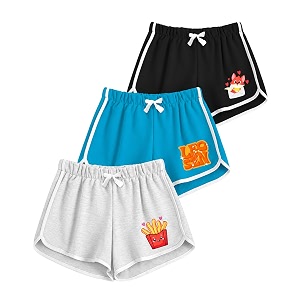 kyda kids girls 100 pure cotton printed shorts  regular fit soft breathable summer wear  multicolor kids shorts pack of 3