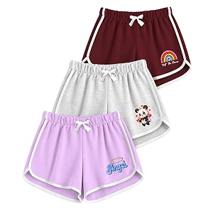 kyda kids girls 100 pure cotton printed shorts  regular fit soft breathable summer wear  multicolor kids shorts pack of 3