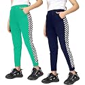 KYDA Kids® Girls 100% Cotton Chess Print Track Pants | Elastic Waist Regular Fit | Soft Breathable Kids Casual Wear with Side Pockets Multicolor (Pack of 2)