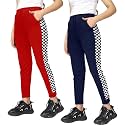 KYDA Kids® Girls 100% Cotton Chess Print Track Pants | Elastic Waist Regular Fit | Soft Breathable Kids Casual Wear with Side Pockets Multicolor (Pack of 2)