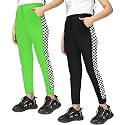 KYDA Kids® Girls 100% Cotton Chess Print Track Pants | Elastic Waist Regular Fit | Soft Breathable Kids Casual Wear with Side Pockets Multicolor (Pack of 2)