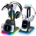 Kytok 4-in-1 Headset and Controller Stand for Desk, 360° Rotating Headphone Stand with Phone Holder, 10 RGB Modes for Accesorios de Mesa Gamer, P5/SW/Xbx Levitating Gaming Headset and Controller Stand