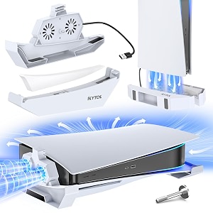 kytok ps5 stand with silent cooling fan - upgraded vertical amp horizontal cooling station for playstation 5 disc amp digital editions console - cooler accessories with usb cable - white