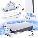 Kytok PS5 Stand with Silent Cooling Fan - Upgraded Vertical & Horizontal Cooling Station for PlayStation 5 Disc & Digital Editions Console - Cooler Accessories with USB Cable - White