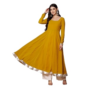 KZA Womens Georgette Hand Embroidered Flared Anarkali